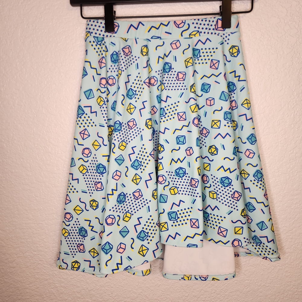 Paola's Pixels Womens 90's Dice Skater Skirt Blue Pink Yellow Mini Cute Small - Picture 9 of 13